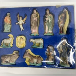 Vintage Sears Christmas Nativity Set Of 12 Pieces Resin with Box